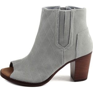 TOMS - WOMENS MAJORCA PEEPTOE BOOTIES in Grey Suede Quilted Size 7